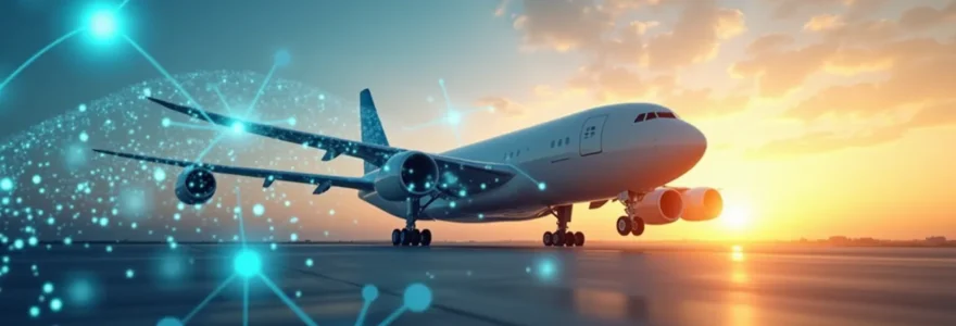 Concept stratégique de logistique aérienne avec avion cargo et flux supply chain