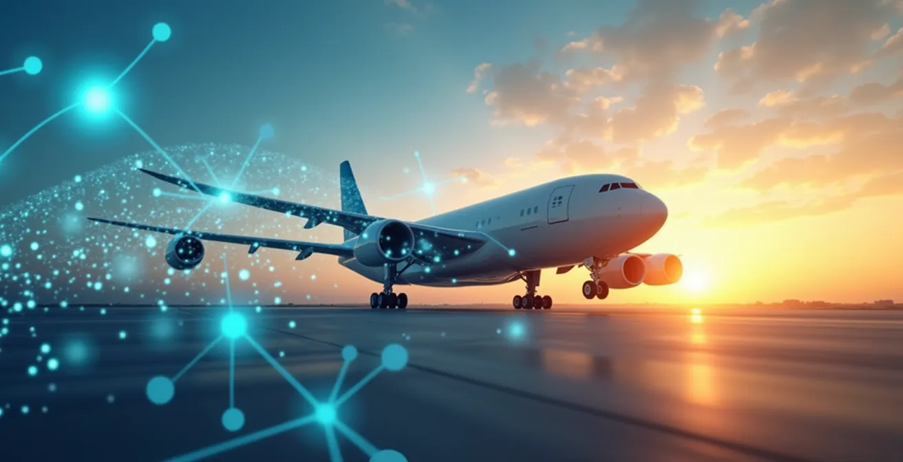 Concept stratégique de logistique aérienne avec avion cargo et flux supply chain