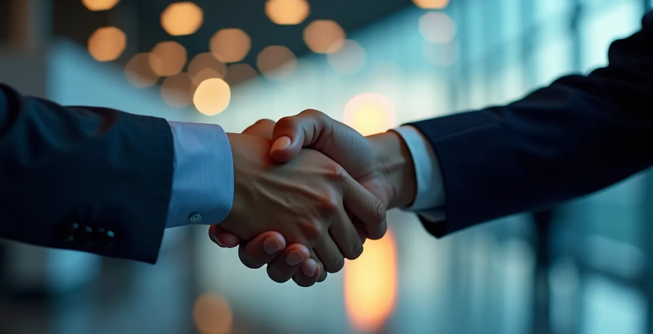 Poignée de main professionnelle symbolisant un partenariat logistique stratégique